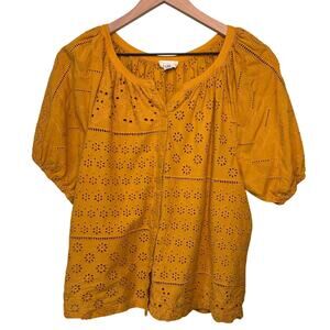 Nicole Miller Artelier Gold Eyelet Blouse Medium